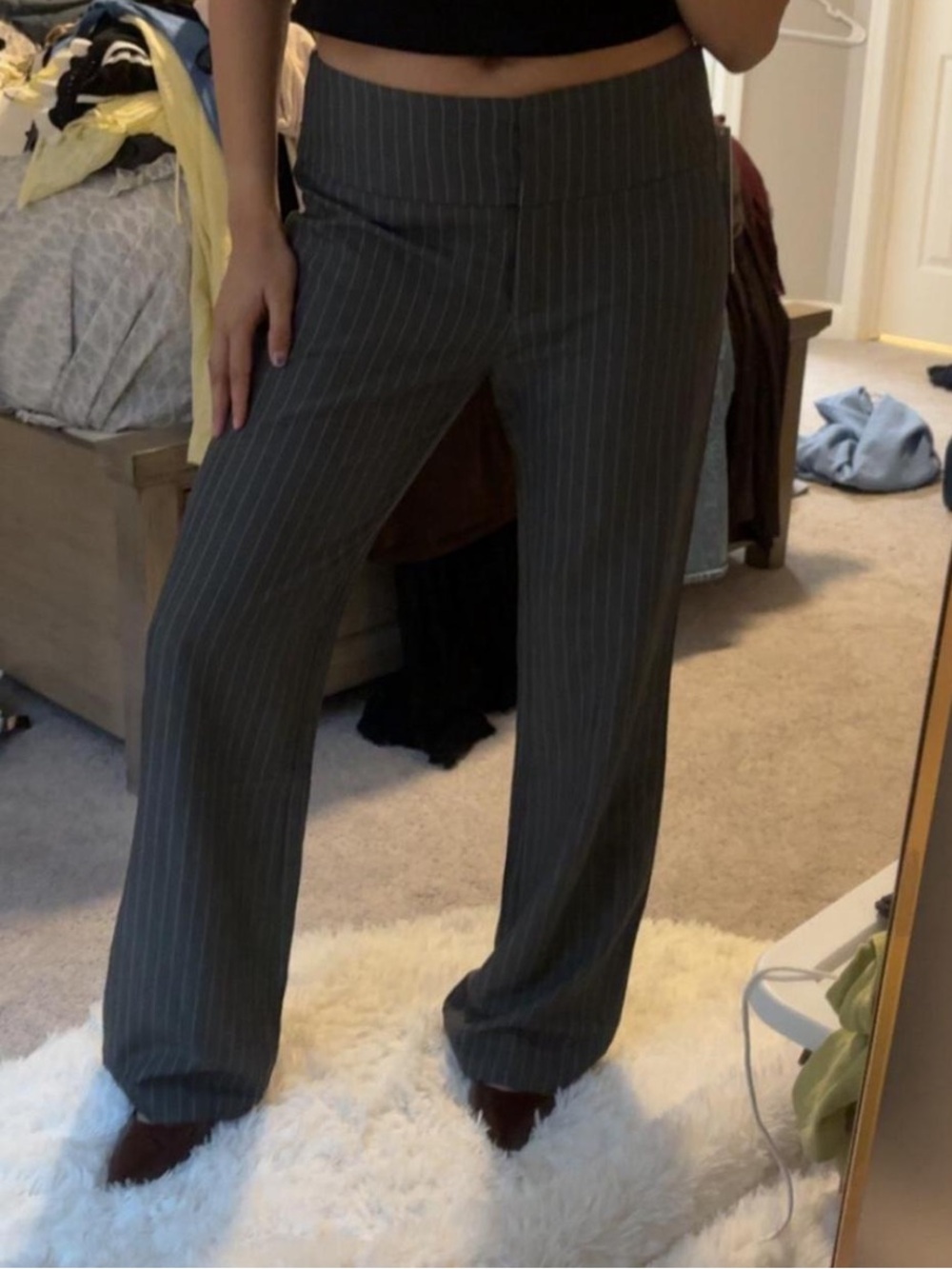 Princess Polly Charcoal Pinstripe Wide Leg Trousers